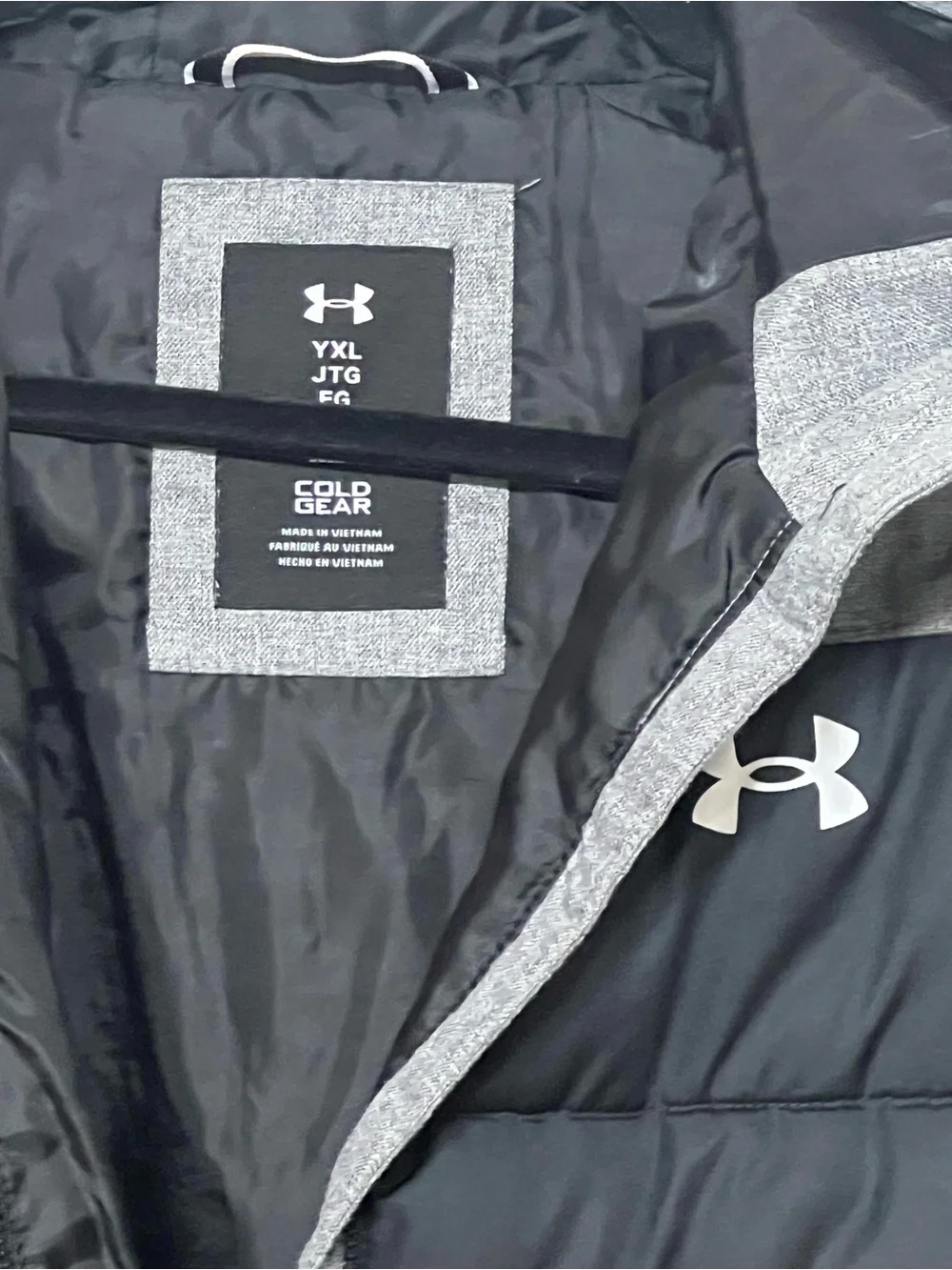 Under Armour Girls Black and Gray Puffer Coat with Faux Fur Hood